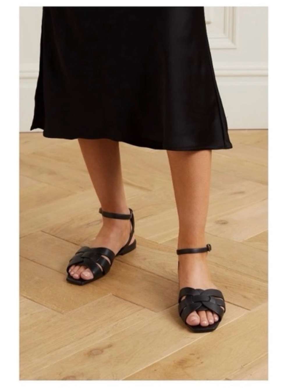 Saint Laurent Tribute Sandal with Ankle Strap in Black Leather IT 38.5